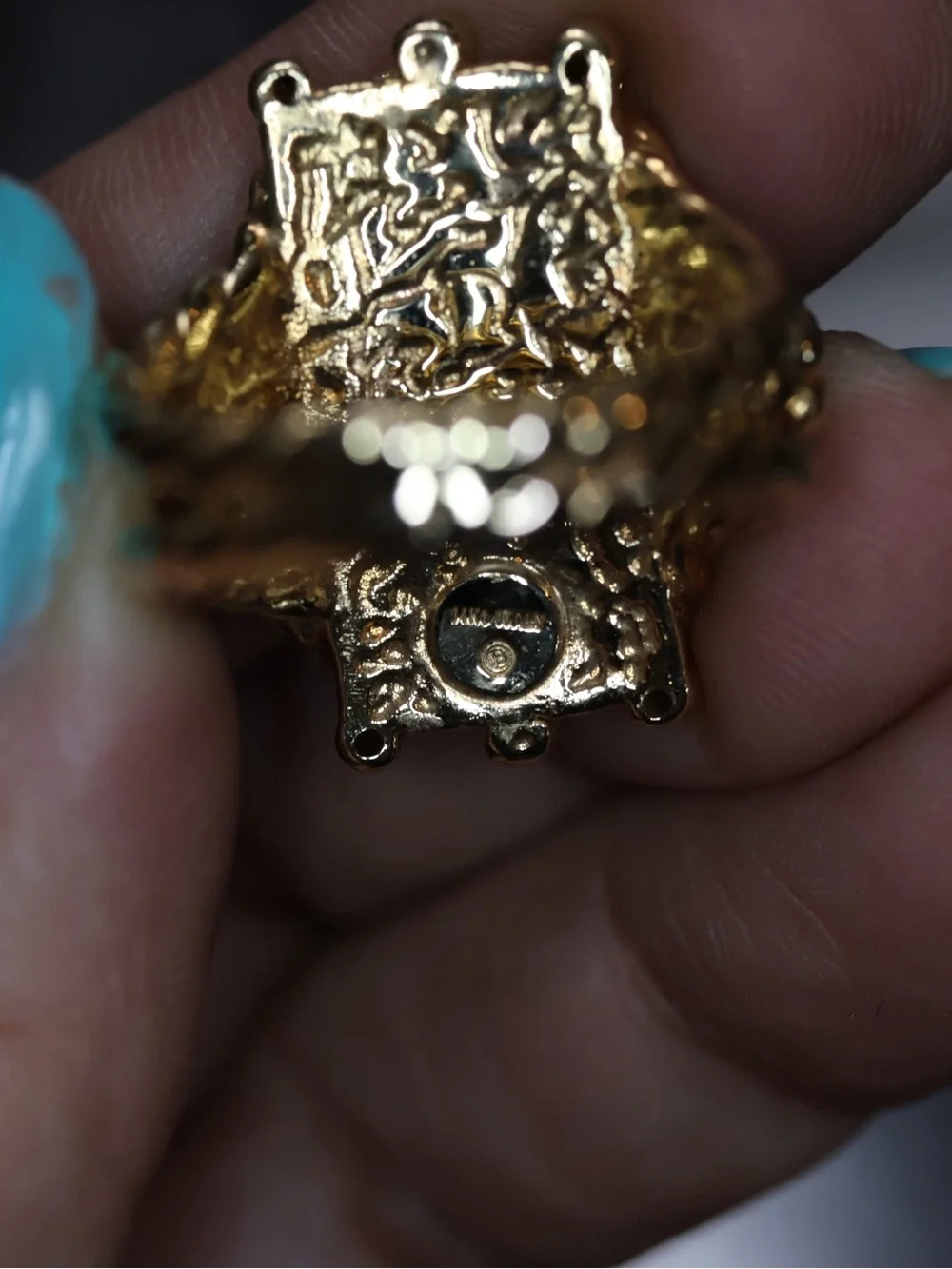 Gold Signet Ring with Red Ruby Accents. Hollow 14k gold